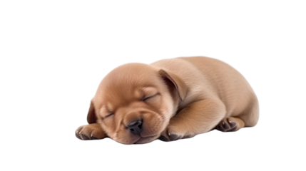 One newborn puppy on a white background. Telephoto lens photography Realistic daylight