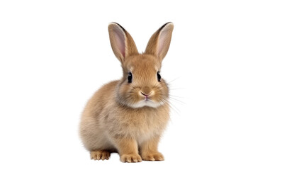 Obraz premium One newborn rabbit on a white background. Telephoto lens photography Realistic daylight