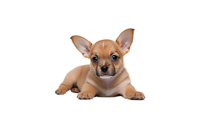 Obraz premium One newborn puppy on a white background. Telephoto lens photography Realistic daylight