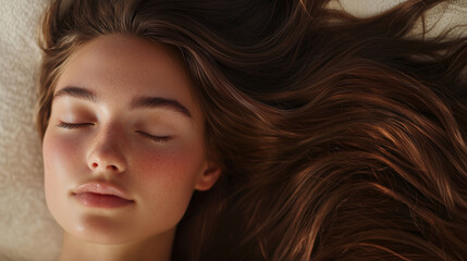Serene Close-Up of Woman Lying Down with Flowing Hair