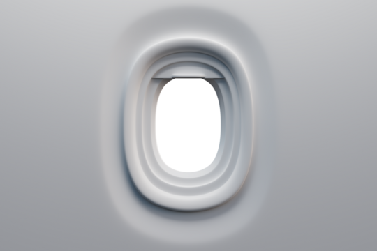 Airplane window in flight with transparent background