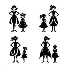 "Set of Elegant Big Sister Silhouettes: Graceful Poses and Supportive Moments on White Canvas - Sophisticated Black Silhouette Illustrations"
