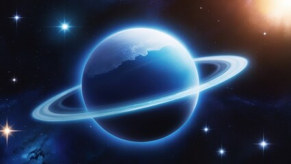A planet in space with rings, surrounded by stars
