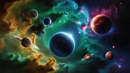 Colorful Nebula with Planets and Stars