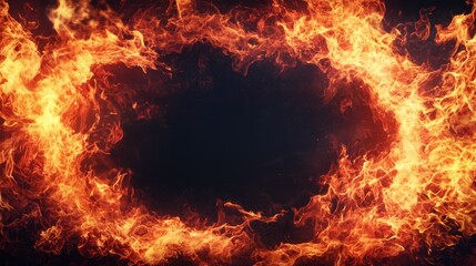 Flames form a bright, intense frame against a dark background, highlighting dramatic contrast and creating a powerful visual effect for storytelling and graphic design.