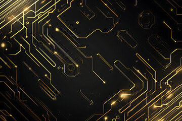 A modern abstract design featuring gold lines and dots representing network science and technology on a high-tech dark background. Ideal for templates, web design, and presentations