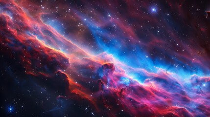 Obraz premium The aftermath of a supernova, with colorful gas clouds and debris expanding into space, seen from a nearby moon, vibrant blues, reds, and purples,