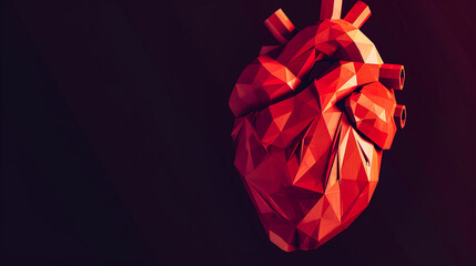 3D rendered low-poly human heart with space for text, ideal for cardiology banners, healthcare themes, and medical presentations