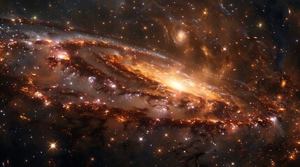 Naklejka premium The heart of the Milky Way galaxy, dense clusters of stars and a supermassive black hole, viewed from a nearby star system, bright light and dark voids,