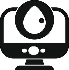Obraz premium Black and white icon of a computer screen displaying a water drop, symbolizing water analysis or monitoring