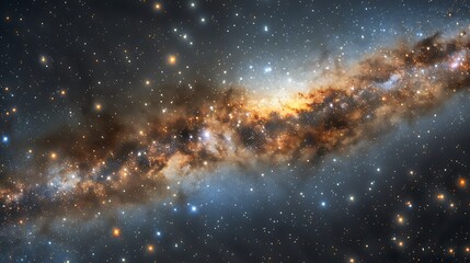 Obraz premium The heart of the Milky Way, showcasing dense clusters of stars, with a supermassive black hole at the center, viewed from a nearby star system, intense light and shadow play,