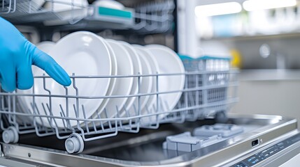 several white dishes inside the dishwasher