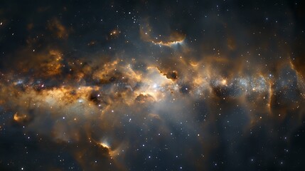 The heart of the Milky Way, showcasing dense clusters of stars, with a supermassive black hole at the center, viewed from a nearby star system, intense light and shadow play,