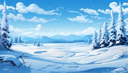 Frozen tundra flat design front view snowcovered landscape animation Triadic Color Scheme