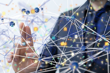 Global network. Blockchain. 3D illustration. Neural networks and artificial intelligence. Abstract ...