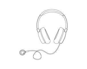 Continuous one line drawing of headphones combine with stethoscope. One line drawing illustration of headphones with stethoscope combined. Combine art design concept line art. Editable outline
