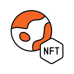 global nft color line icon with white background vector stock illustration