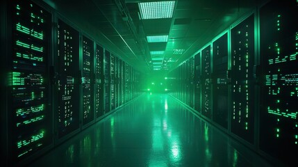 A highly secure data center with rows of servers, guarded by digital locks and biometric scanners, representing advanced cybersecurity measures protecting sensitive information in the age of big data