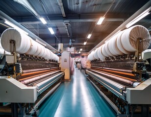 Fototapeta premium Textile technology line factory equipment cotton manufacture production automation machine machinery industrial
