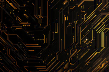 A modern abstract design featuring gold lines and dots representing network science and technology on a high-tech dark background. Ideal for templates, web design, and presentations