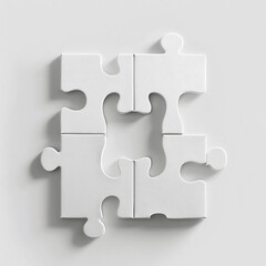 Concept of Problem-Solving and Teamwork: Minimalist White Jigsaw Puzzle with Missing Piece, Symbolizing Challenge, Complexity, Strategy, Solution Finding, and Opportunity