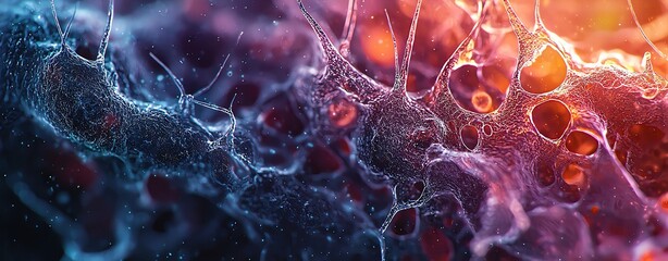 Fototapeta premium Abstract representation of neurons with vibrant colors, showcasing the intricate details of neural connections and patterns.