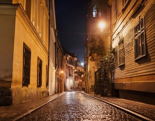 Urban narrow city old street architecture night building travel road