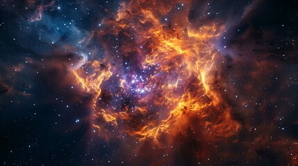 Obraz premium A supernova remnant with vibrant gas clouds and expanding debris, seen from a nearby planet, brilliant colors and dynamic shapes,