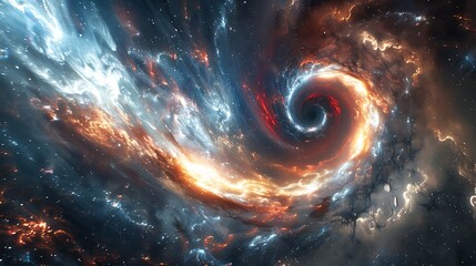 A wormhole creating a cosmic gateway, with swirling light and colors, intense gravitational distortions, viewed from a spacecraft approaching the event,