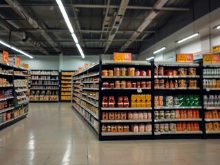 abstract blur shelf in minimart and supermarket