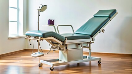 Gynecological examination bed with stirrups , gynecology, medical equipment, hospital