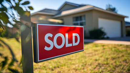 Sold Sign in Front of a New Home