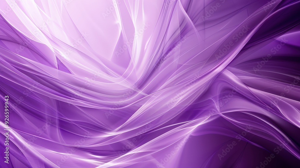 Poster abstract purple and white flowing wave patterns creating a dynamic and calming visual effect.
