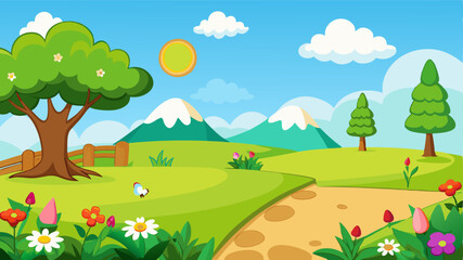 spring landscape background vector illustration