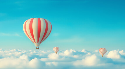 Fototapeta premium Hot air balloons floating above the clouds in a clear blue sky, symbolizing freedom and dreams