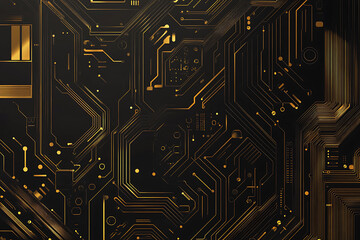 A modern abstract design featuring gold lines and dots representing network science and technology on a high-tech dark background. Ideal for templates, web design, and presentations