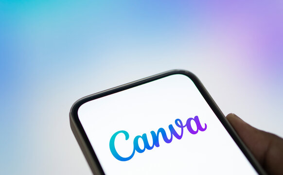 Dhaka, Bangladesh- 17 Aug 2024: Canva logo is displayed on smartphone. Canva is a versatile platform for creating visuals for various purposes.