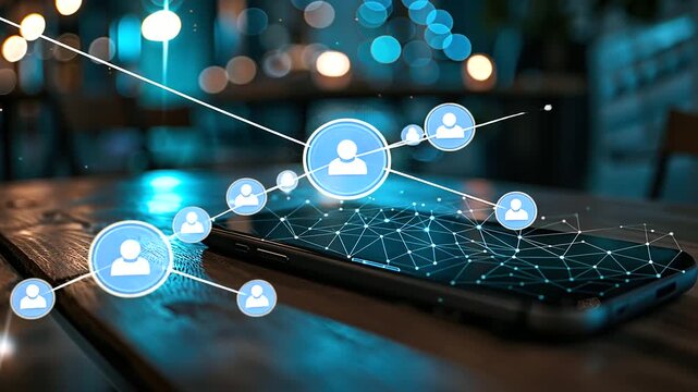 Against the backdrop of a softly lit table, a phone lays motionless, its screen dark, embellished with a compelling blockchain diagram featuring interconnected points and lines