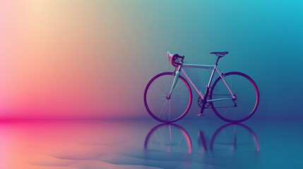 Fototapeta premium A sleek white road bike stands under vibrant neon lights, creating a stylish and energetic image. The reflection on the floor adds depth and contrast.