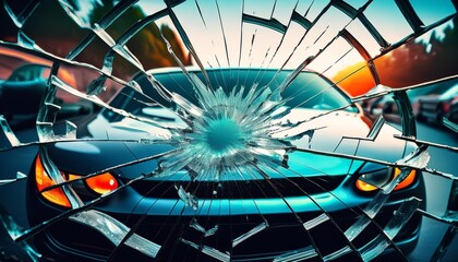 Accident windscreen damage broken window car crash wreck auto shattered windshield