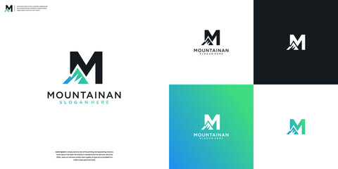 Abstract letter M and mountain logo icon design inspiration