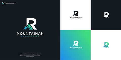 R and mountain logo letter modern logo design inspiration