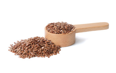 Flax seed close up on white background.