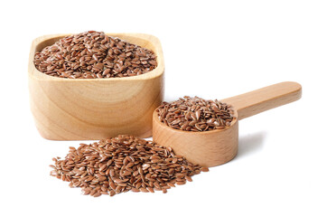 Flax seed close up on white background.