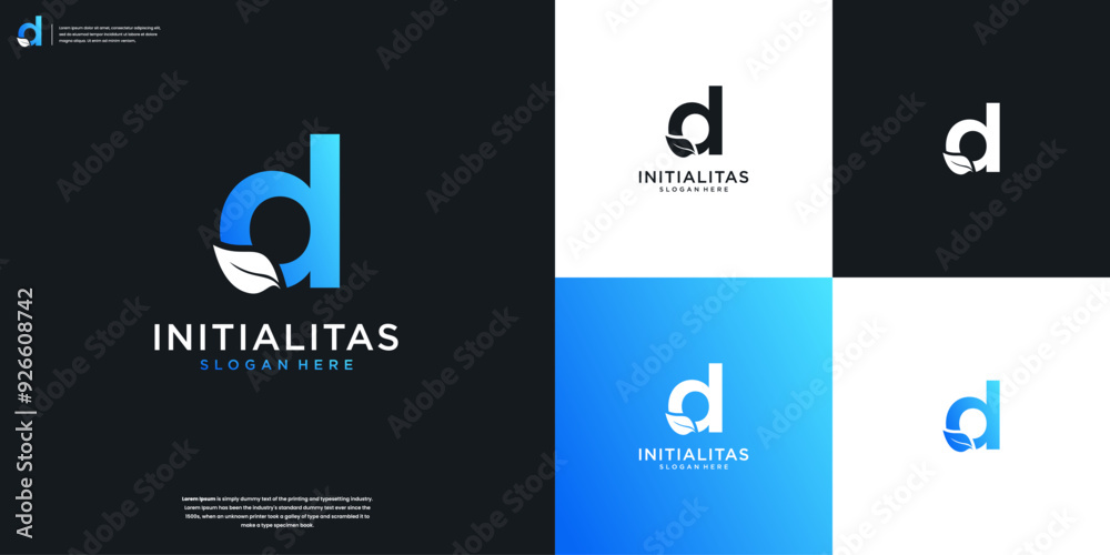 Wall mural letter D and beauty leaf minimal logo icon design inspiration