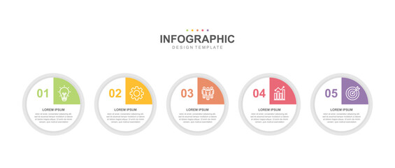 Timeline infographic elements template, business  circle concept with 5 steps and icon, web design, Creative, vector, illustration.