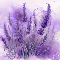 Fototapeta premium Background watercolor summer purple illustration provence flower plant herbal floral violet nature