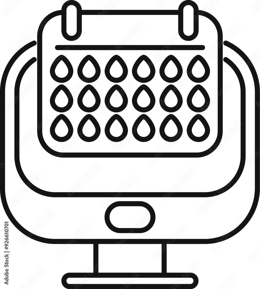 Poster line icon of a period tracker app displaying a calendar with marked ovulation days