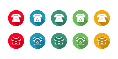 Telephone call Icon set vector illustration with long shadow. Communication Sign