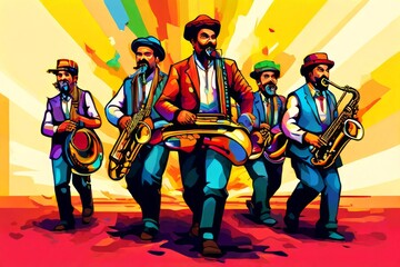  balkan brass blast pixel art depiction of a balkan brass band w